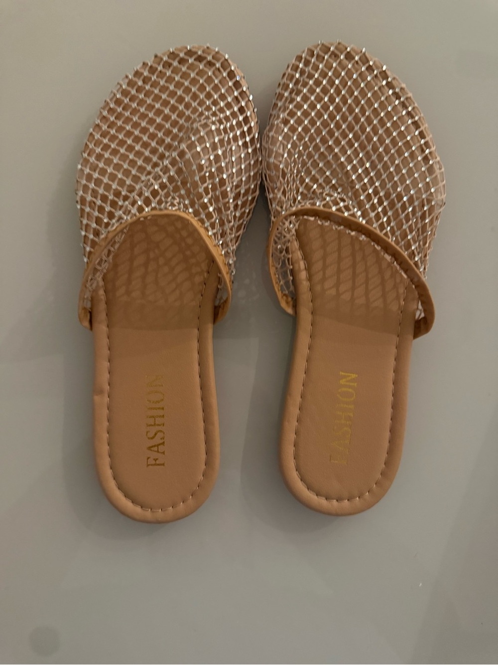 Fashion Nova Tan Slip-On Mesh Mules